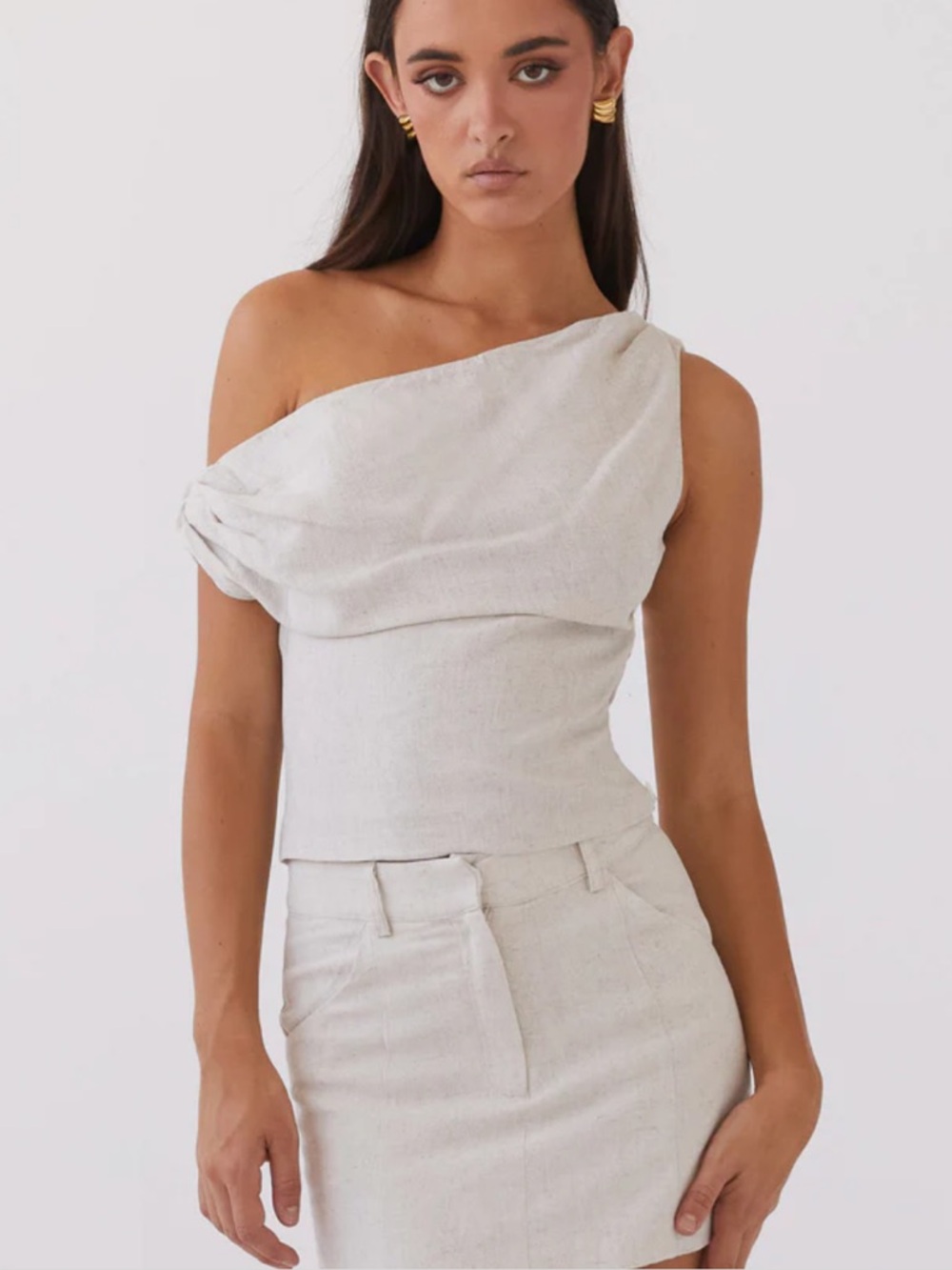 Peppermayo Cream Marissa Linen One Shoulder Top
